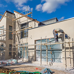 Scaffolding set up outside of house