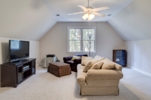 a painted upstairs media room